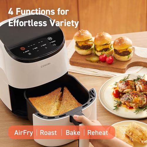 COSORI Air Fryer 2.1 Qt, 4-in-1 Small Mini Airfryer, Bake, Roast, Reheat, 97% Less Oil, Compact & Quiet, Nonstick & Dishwasher Safe Basket, 30 In-App Recipes with Nutrition Facts, Auto-Shut Off, White