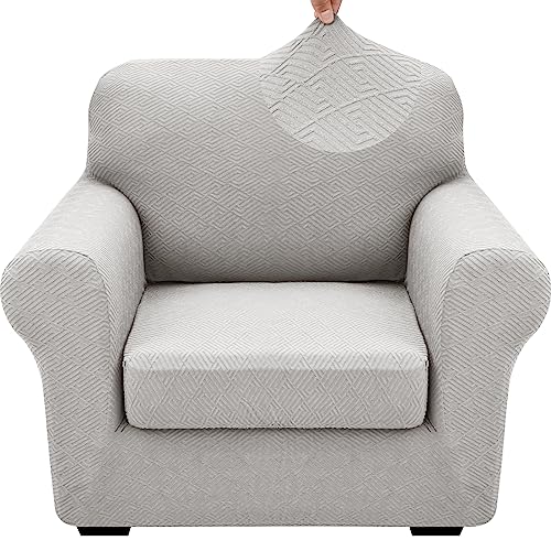 XINEAGE 2025 New 2 Pieces Chair Covers with Arms Super Stretch Chair Slipcover for Living Room Pet Dog Universal Slip Cover Anti Slip Armchair Furniture Protector (Silver Grey), 31"-46"(1 Cushion)