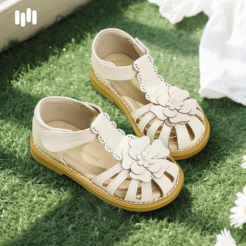 Image of Hehainom Toddler Girls Sandals Closed Toe Flats Dress Sandals Summer Flower Kids Shoes