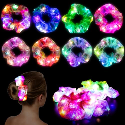 Joycabin 8 Stück Leuchtende Haargummis, LED Haarbänder mit 3 Licht Modi, Elastische leuchtende Stirnbänder für Frauen, Mädchen Haarschmuck, Neujahr Party, Karneval, Kostümpartys