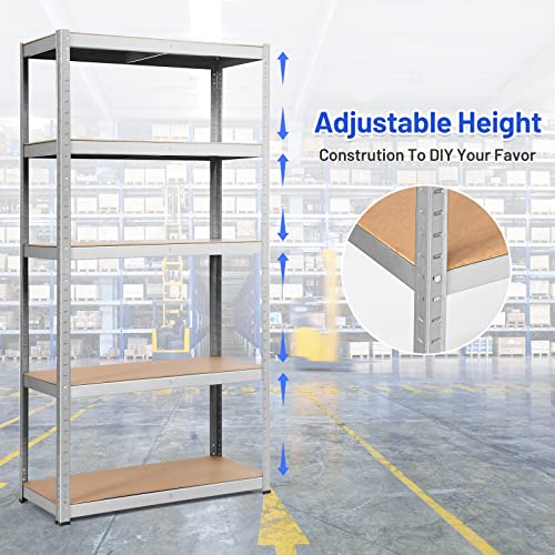 Ergomaster 5 Tiers Steel Shelves For Storage Heavy Duty Garage Organization Utility Shelf Rack For Books, Kitchenware And Tools 72 X 16 X 144 In ( Set Of 4 ,Silver) #TOP3