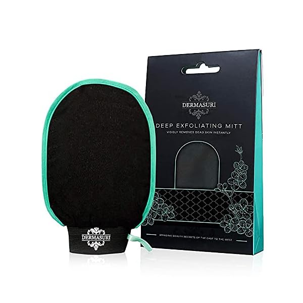 Dermasuri-Deep-Exfoliating-Mitt-Body-Scrub-for-Soft-Skin-Skin-Cleanser-Part-of-the-Best-Body-Care-Kit-for-Women-Men-Dead-Skin-Remover-for-Body-Exfoliator-Tool Dermasuri Deep Exfoliating Glove - Exfoliating Mitt Body Scrubber - Korean Skin Scrubber Exfoliator & Dead Skin Remover - Keratosis Pilaris Scrub - Spray Tan Remover - Shower Skincare (1 Pack)