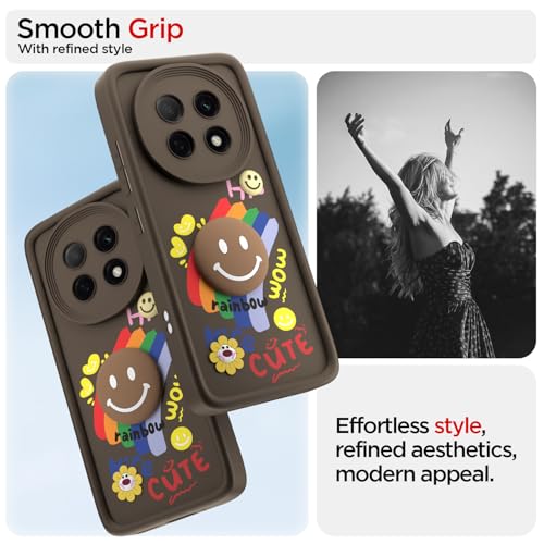 Image of Pikkme Back Cover for Oppo F29 5G | Soft Silicone| Cute Rainbow Smile & 3D Cartoon Flower Design | Shockproof Raised Camera Protection Bumper Case (Brown)