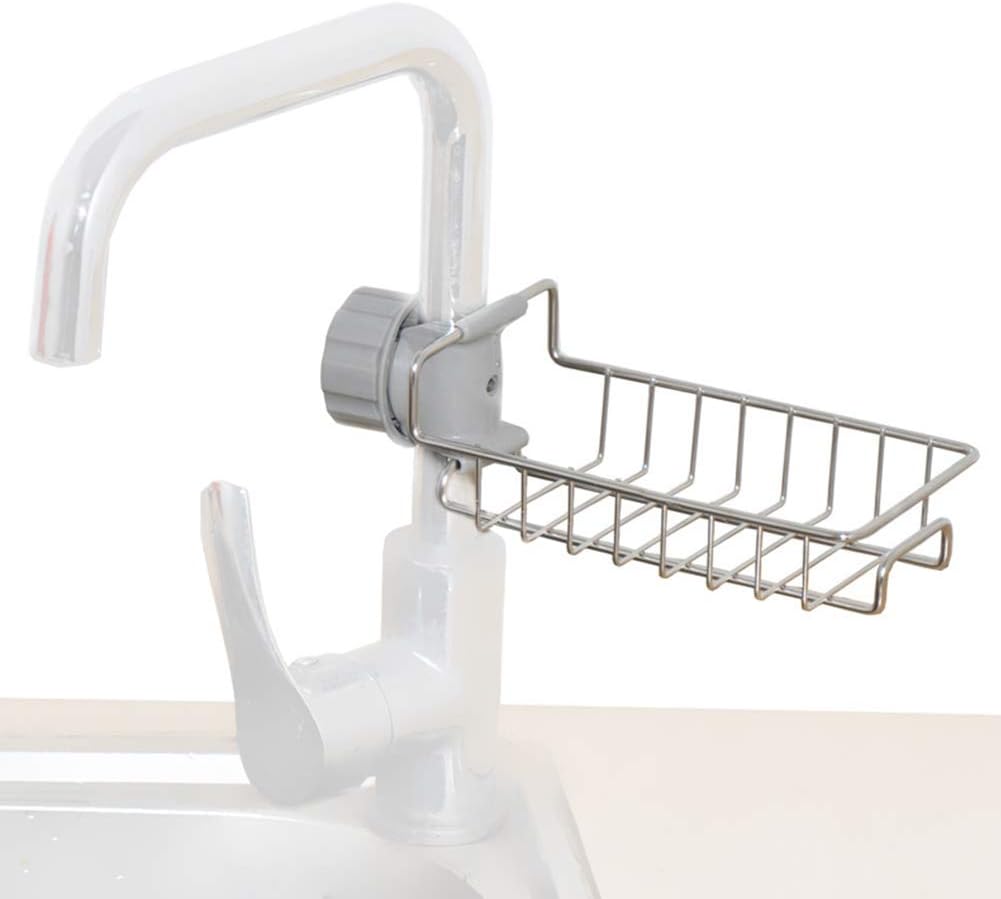 Kitchen Sink Faucet Organizer,Stainless Steel Detachable Hanging Faucet Drain Rack Faucets Storage Rack Sponge for Bathroom, Scrubbers, Soap and Dishcloth