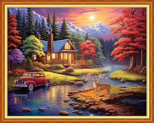 Image of Redxing Stamped Cross Stitch Kits Embroidery kit for Beginners Adults Full Range of Embroidery Patterns Starter Kits DIY Printed Cross Stitch Kits Needlepoint Kits 11CT-Beautiful Scenery 16x20 inch