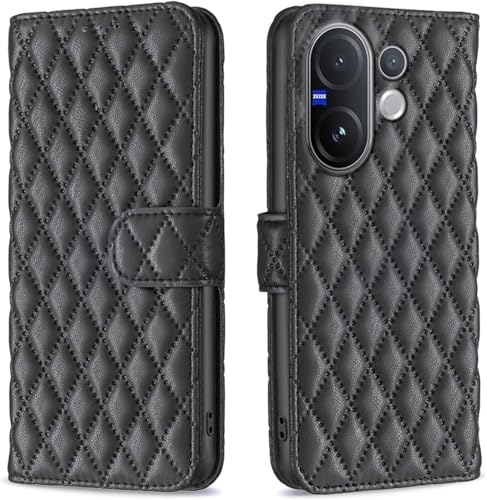 Image of ClickCase for vivo V60e 5G Puffer Bubbly Soft Faux Leather Back Case Magnetic Wallet Flip Cover for vivo V60e 5G (Black)