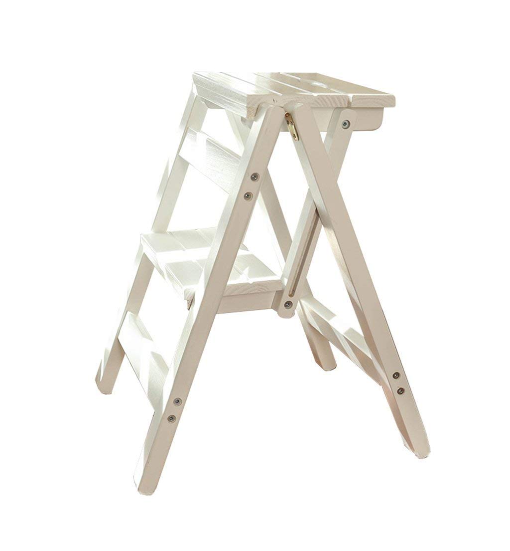 ZGYOZMNG Step Stools Folding Steps Innovative Creative Folding Fold Up Library Steps Multifunctional Wooden Ladder Stool Kitchen Office Use Ladder Chair with 2 Steps - White