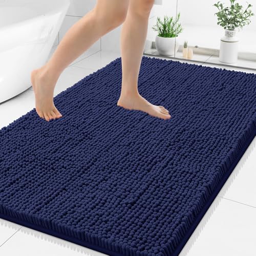 Smiry Luxury Chenille Bathroom Rugs 48x32, Extra Soft and Absorbent Shaggy Bath Mat, Machine Washable, Non-Slip Plush Carpet Runner for Tub, Shower, and Floor, Home Decor Accessories, Navy Blue