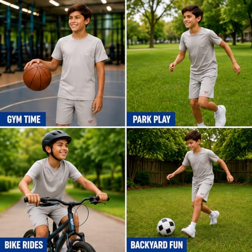 Image of Reebok Boys Athletic Shorts Set - 2 Piece Summer Clothes Outfit with Graphic Tee and Boys Basketball Shorts for Active Kids