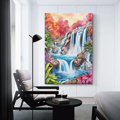 Tableau impression sur toile cascade couleurs vives format 50x75cm