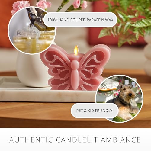 Image of Luminara - Flameless Flickering Moving Flame Nature-Inspired Battery Operated LED Decor - Spring Summer Collection - Blooming Mauve Butterfly Garden Candle - 6.6 inch x 4.3 inch