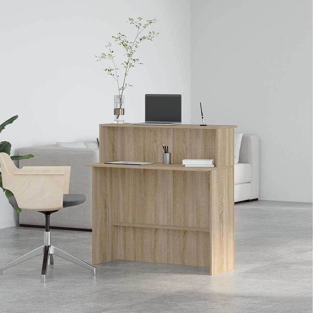 Générique Bancone di ricezione in legno di ingegneria, 100 x 50 x 103,5 cm, con ripiano integrato, scrivania per interazioni discrete, per riporre forniture ideale per uffici,