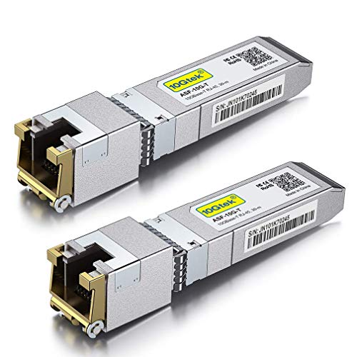 [2 Pack] 10Gtek® 10Gb/s SFP+ RJ45 Copper Transceiver, 10GBase-T, RJ45 Connector, 30m, Compatible for Cisco SFP-10G-T-S, Ubiquiti UF-RJ45-10G, Netgear, TP-Link, D-Link
