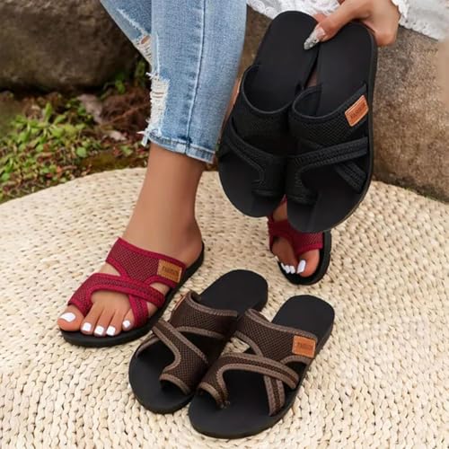 Brahusd Breathable Mesh Slide Sandals for Women 2024, Brahusd Sandals Breathable Mesh Slide, Comfortable Orthopedic Slippers, Lightweight Arch Support Shoes(Black,9/41)2