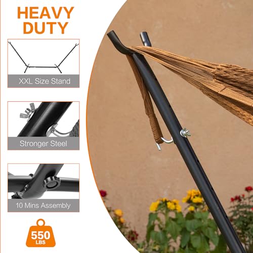 Image of PNAEUT Double Hammocks with Stand for Outside, Portable Space Saving Heavy-Duty Steel Stand for Indoor Outdoor Patio (Mayan Desert)