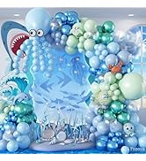 Under the Sea Balloons Garland Arch Kit, 123pcs Dusty Blue Teal Pastel Green Metallic Blue Green ...