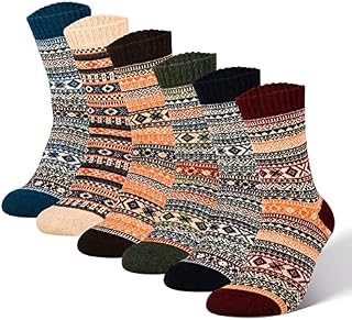 Bestomrogh 6 Pairs Women Socks Winter Wool Socks, Breathable Vintage Thermal Knitting Ladies Socks Thick Socks for Winter Christmas Gifts for Women