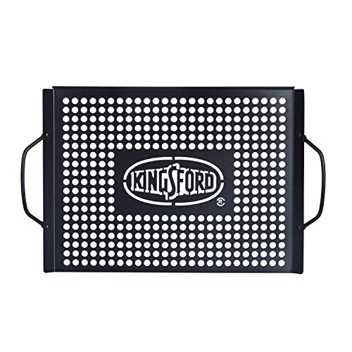 Kingsford Non-Stick Grill Topper Pan, Heavy Duty Carbon Steel BBQ Grilling Tray with Handles, Perforated Surface Helps Keep Small Foods from Falling Through Grates, 15.55 x 11.05 Inch by Kingsford - Used condition - US$13.77
