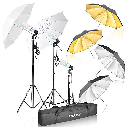 Emart Photography Umbrella Lighting Kit, 1575W 5500K Photo Video Studio Continuous Reflector Lights For Camera Portrait Shooting Daylight (Translucent/White, Black & Silver, Black & Gold) #TOP9