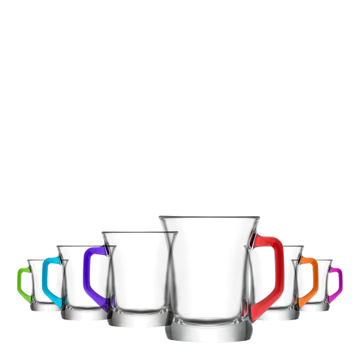 Lav Multicolour 6X Handle 225Ml Zen+ Glass Coffee Mugs - Tea Latte Cappuccino Hot Chocolate Drink Drinking Glasses Cups Set