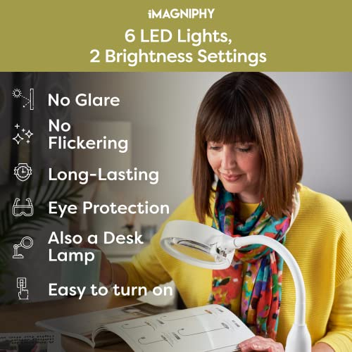 Imagniphy 8X Desk Magnifier With Light- Desktop Magnifying Glass With Light And Stand- Great To Repair Tech Gadgets & Hands-Free Reading, Crafts- Magnifying Desk Lamp With 6 Led Lights & Sturdy Base #TOP4