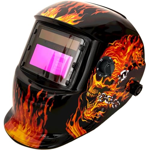 Image of Welding Helmet Auto Darkening : BESTCLUB True Color Solar Powered Hood with Adjustable Shade Range 4/9-13 for Mig Tig Arc Welder Mask (Fire)