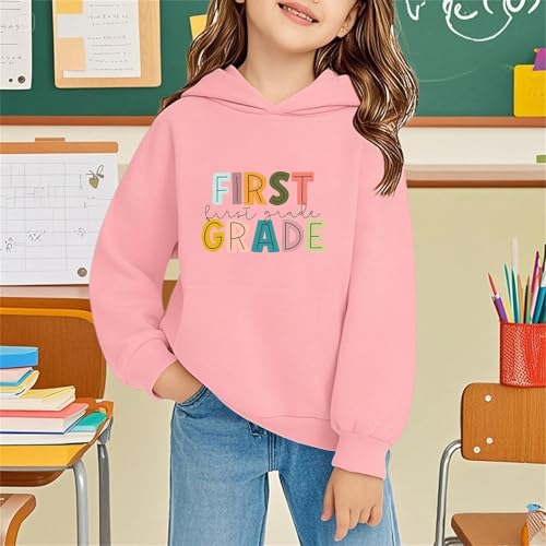 Back to School Sweatshirts with Hood First Grade Graphic First Day of School Y2K Vintage Preppy Loose Soft Tee Tops4