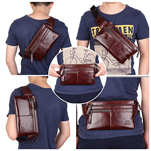 Bison Denim Leather Waist Pack Fanny Pack Hip Purse Travel Hiking Bum Bag Belt Bag For Men Women #TOP6