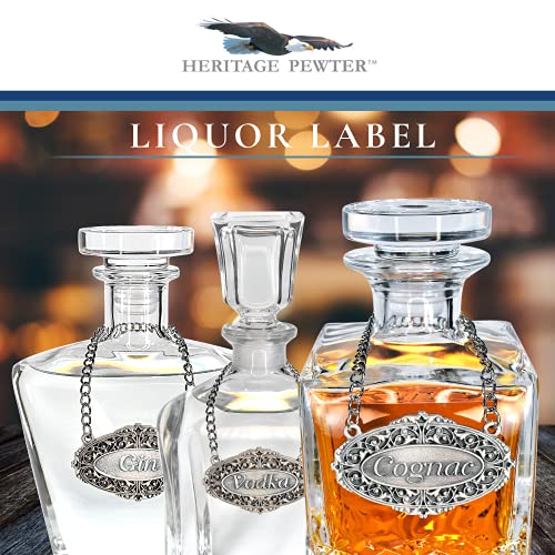 Heritage Pewter Cognac Liquor Decanter Label – Cognac Liquor Tag with Adjustable Chain | Perfect for Housewarming Gift, Parties, Holidays, & Anniversaries | Expertly Crafted Pewter