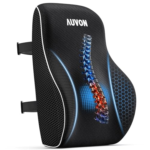 AUVON Cojín Lumbar Silla Oficina, Respaldo Almohada Lumbar, ergonómico con Reborde Patentado para Silla de Oficina y Coche, Soporte Lumbar específico, Espuma viscoelástica con Correas Ajustables
