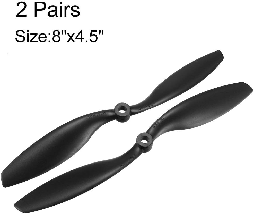 uxcell RC Propellers CW CCW 8045 8x4.5 Inch 2-Vane Fixed-Wing for Airplane Toy, Nylon Black 2 Pairs with Adapter Rings