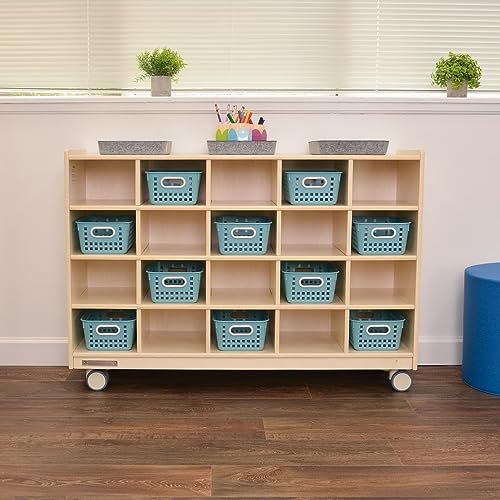 Image of Children's Factory Mobile 20-Section Cubby Storage, Toddler Playroom Shelves, Kids School Cubbies, Classroom & Daycare Organizer Furniture, DIY Assembly
