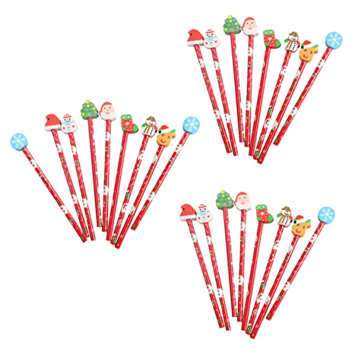 SECFOU 25個入りクリスマス文房具 消しゴム付き自然木筆 で折れにくい芯