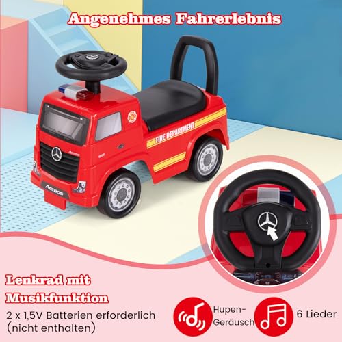 GOPLUS Kinder Rutschauto Mercedes Benz, Feuerwehrauto zum Schieben mit Rückenlehne, Hupe & Musik, Stauraum unter dem Sitz, Rutschfahrzeug für Kinder im Alter von 2-6 Jahren bis 23kg – Bild 4