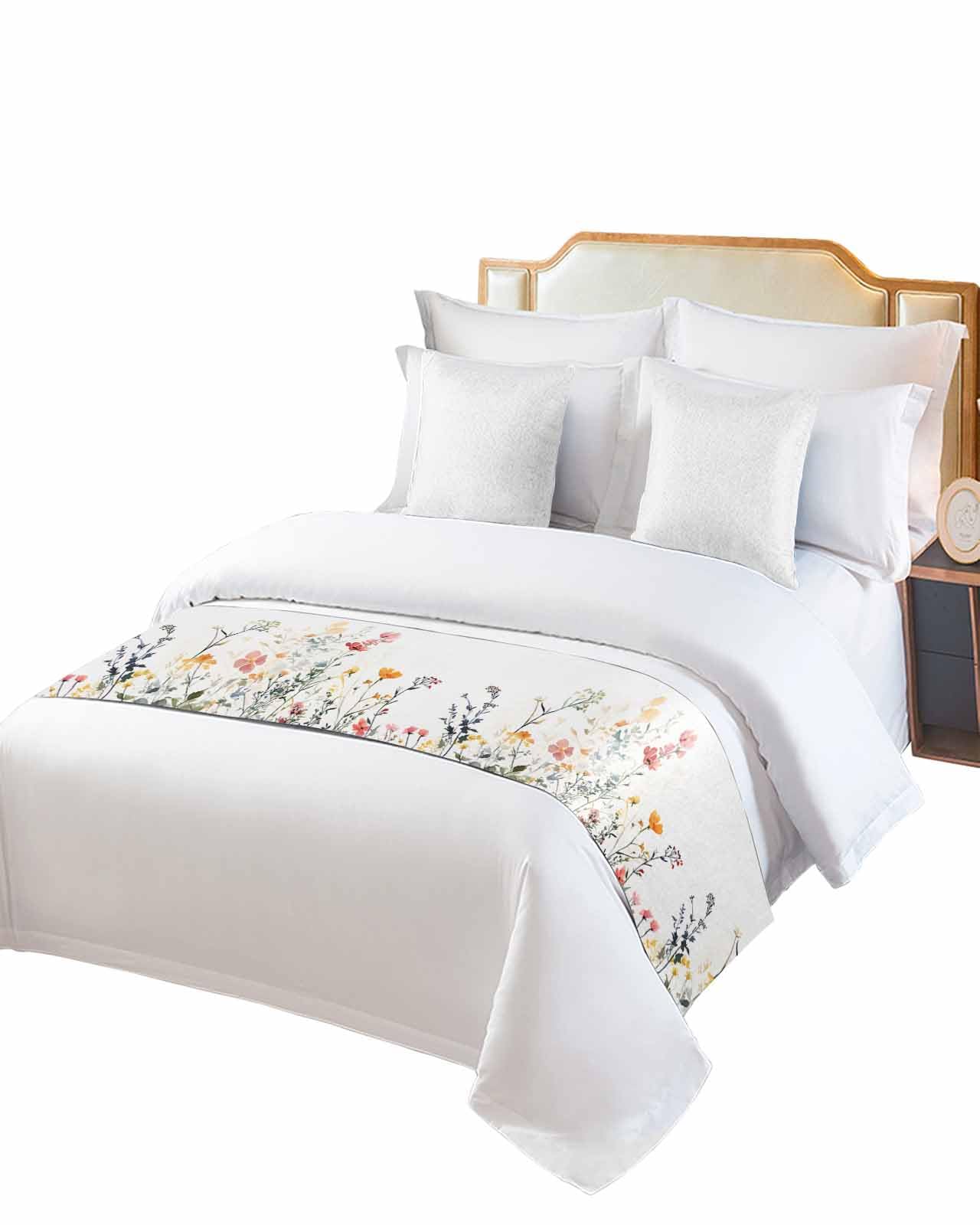 DecorLovee Spring Floral Bed Runners for Twin Size Bed, Decorative Bed Throws for Foot of Bed, Botanical Summer Flower Bed Runner Sofa Throw Bedding Scarf Protector Slipcover for Bedroom/Hotel
