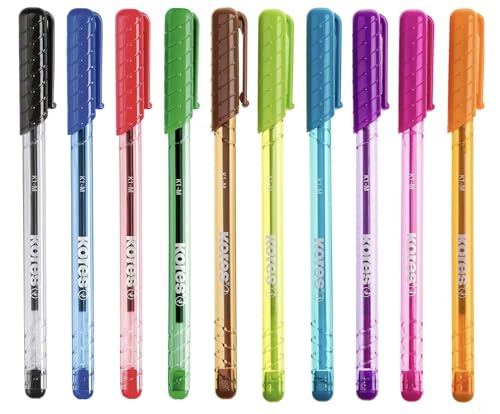 Kores - K1 : Stylos à Bille de Couleur, Stylo à Bille 1 mm à Pointe Moyenne avec Encre Anti-Salissure pour une Écriture Douce, Forme Triangulaire...