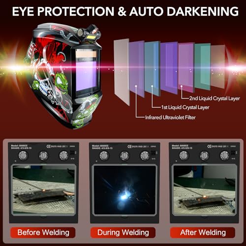 Image of TRQWH Welding Helmet Auto Darkening Large Viewing True Color Solar Powered Welding Mask with 4 Arc Sensor Adjustable Wide Shade Range 4~5-8 /9-13 Welder Mask with Grinding