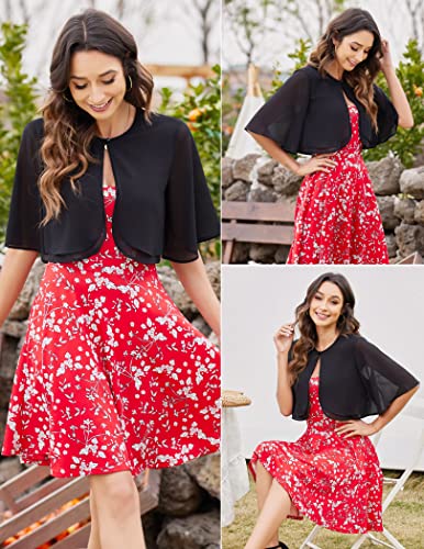 Soteer Women's Short Sleeve Sheer Shrug Open Front Bolero Cardigan Summer Chiffon Blouse (Large, Black) #TOP3