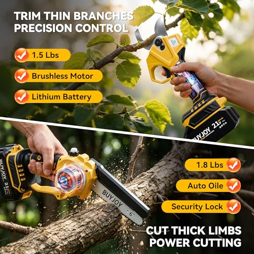 Image of BUYJOY 2-in-1 Electric Pruning Shears & 6 Inch Mini Chainsaw