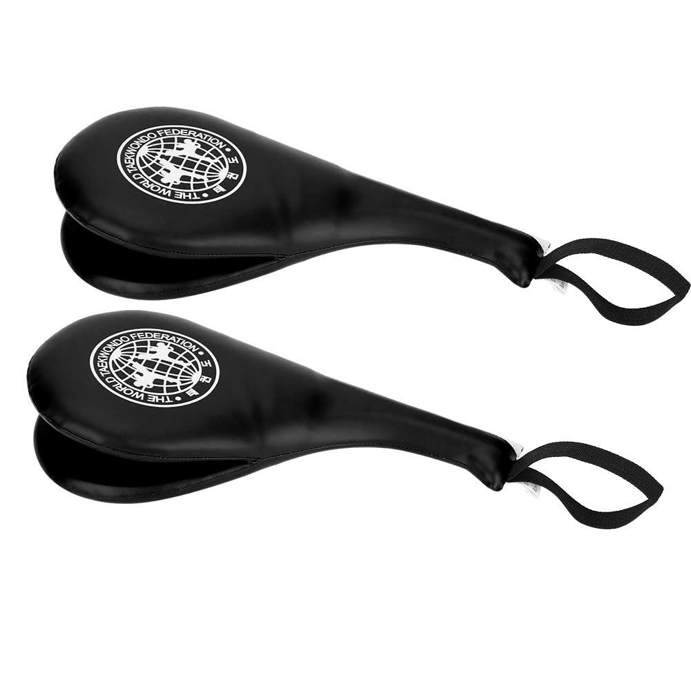 BORDSTRACT Taekwondo Kick Pads, Confezione da 2 Imbottiture in Pelle PU E Spugna Ad Alta Densità Kickboxing Striking Pad, Attrezzatura da Allenamento Per Karate, TKD, Arti Marziali, Dojo(Nero)