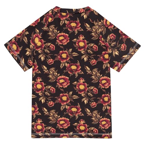 ALAZA Kids Rash Guard Girls Toddler Swim Shirts Short Sleeve Red Peony UPF 50+ 3T2