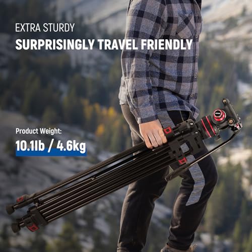 Image of NEEWER 74 inch Video Tripod with Adjustable Damping Fluid Head, Metal Heavy Duty Dual-Mode QR Plate Compatible with DJI RS Gimbals Manfrotto, Flexible 360 Pan&+90 /-75 Tilt, Max Load 22lb /10kg, TP75