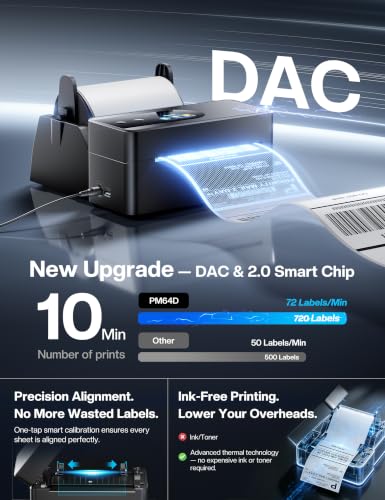 Image of Phomemo PM64D 4x6 Thermal Label Printer, Touch Screen, Bluetooth & USB