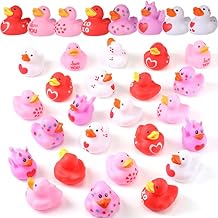 24 Pcs Valentine Ducks Rubber Ducks in Bulk 2 Inch Mini Love Heart Assorted Pink Red White Squeaky Bath Toys for Valentines Day Gifts Party Favors Classroom Goodie Bag Fillers