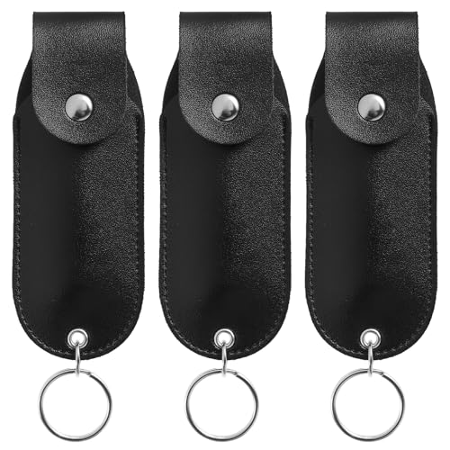 US 3Pcs PU Leather Pepper Spray Cases for Self Defense Spray Soft Pepper Spray Covers Multipurpose Pepper Spray Pouches With Keychain for Bag Lanyard Key Attaching(black)