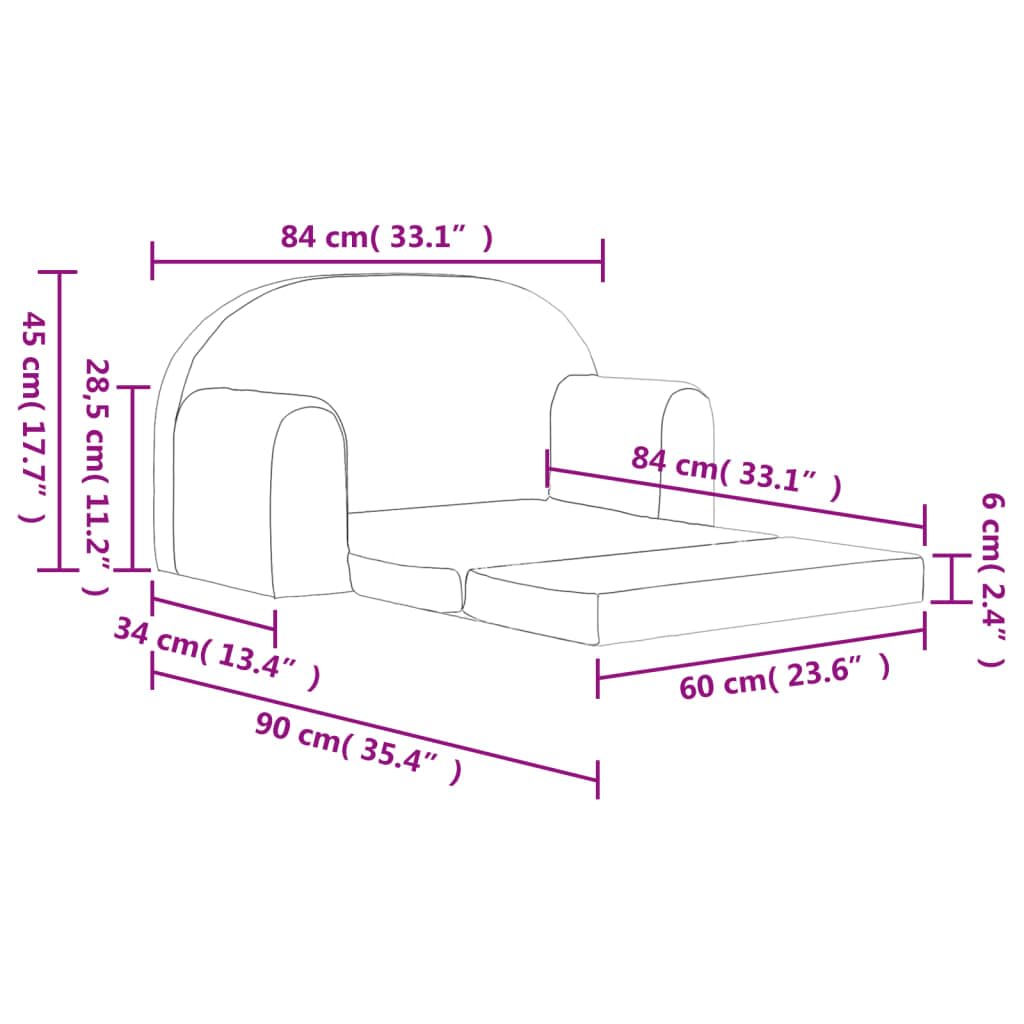 vidaXL Kinder Schlafsofa 2-Sitzer, 2-in-1 Kindersofa mit Schlaffunktion, Kindersessel Sofa Abnehmbarer Bezug, Kindercouch Couch Kindermöbel, Hellgrau Weicher Plüsch
