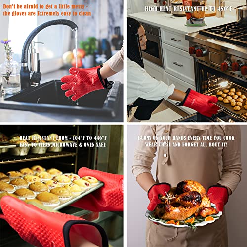 Kitchen Oven Gloves,Silicone And Cotton Double-Handle Hot Food Right On Your Grill Fryer,Layer Heat Resistant Oven Mitts/Bbq Gloves/Grill Gloves-Perfect For Baking And Grilling,10.8X7.7Inches,Orange #TOP5