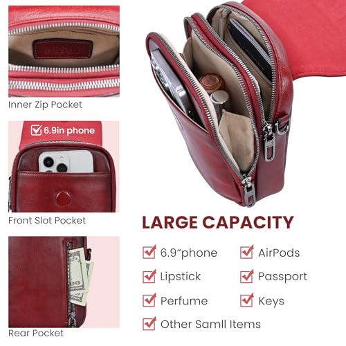 Image of HESHE Small Leather Crossbody Bag for Women RFID Phone Purse with Card Slot | Anti Theft,Genine Leather,Wide Adjustable Strap,Multi-Pocket Fits 6.9 inch Phone Trendy Shoulder Cross Body Bag for Daily,Travel