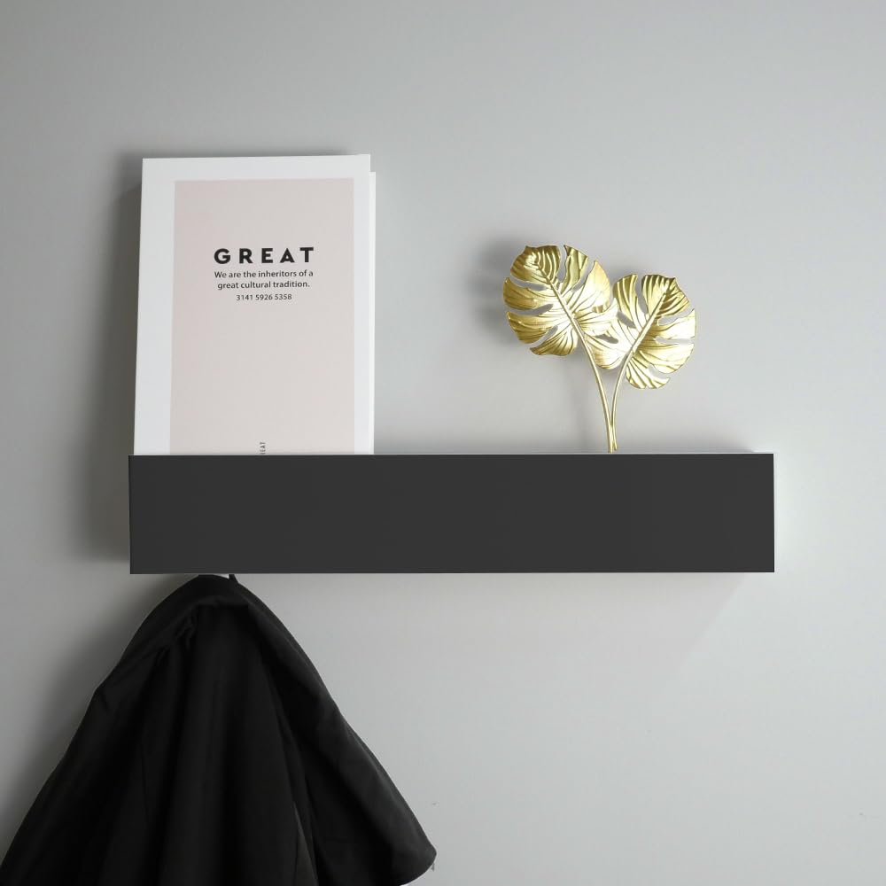 Appendiabiti da parete con ripiano, portachiavi con ripiano, 43,5 cm, moderno portachiavi come corridoio per la parete, per corridoio, camera da letto e soggiorno (nero)