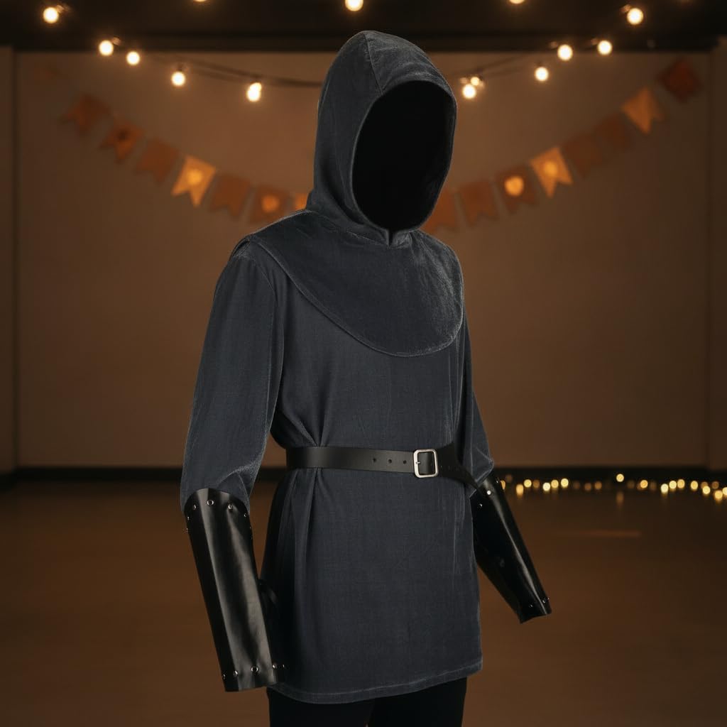 Mittelalter Kleidung Herren, Ritter Kostüm Herren, Kostüm Herren mit Kapuze, Mittelalterliches Cosplay Outfit